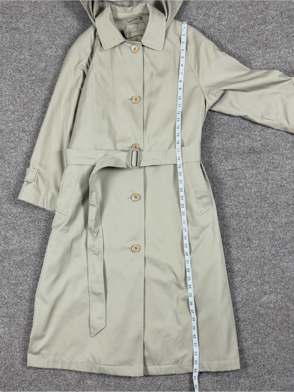 Vintage London Fog Tan Long Belted Trench Coat Women’s 10 Removable Hood & Liner - Picture 9 of 11